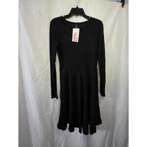 PrettyGarden Women's M Fit & Flare Black Ribbed Knit Long Sleeve Dress
